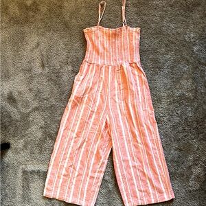 Loft Striped Pink Jumpsuit - Petite Medium